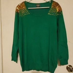 Teal Sweater with Gold Sequins